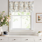 jinchan Ruffled Floral Valance Curtain 18 Inch 1 Panel Blue on Beige - Image 3