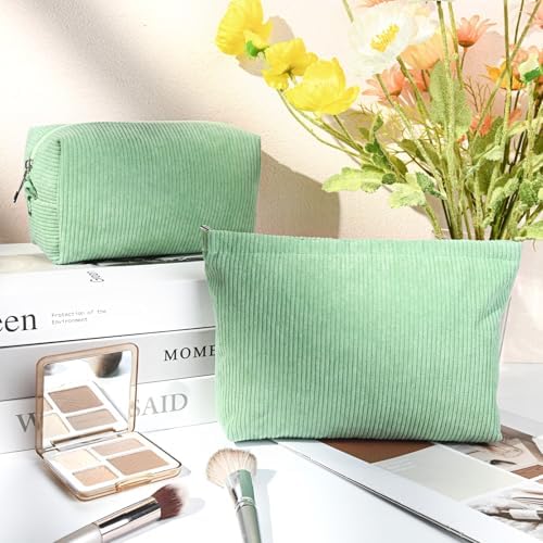 SOIDRAM 2 Pcs Corduroy Makeup Bag Large Cosmetic Bag Toiletry Bag Makeup Pouch - Image 2