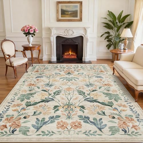8x10 Area Rugs Boho Floral Washable Living Room Rug Neutral Carpet Bedroom by Yidanamy