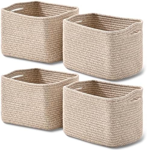 ICERZCZ Small Storage Baskets for Shelves Organizing, Woven Cotton Rope Baskets by ICERZCZ