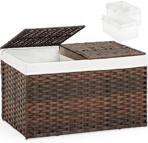 SETVSON Storage Basket with Lid, 2-Lid PE Rattan Storage Bin by SETVSON