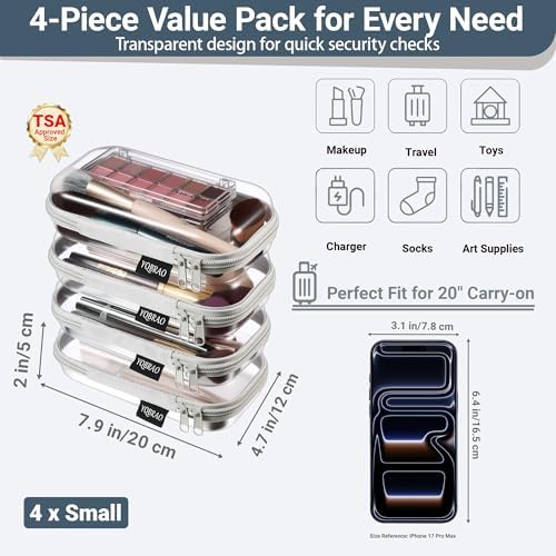 YQBRAO Clear Hard Shell Zipper Cases, 4 Small Cable Organizers - Image 4