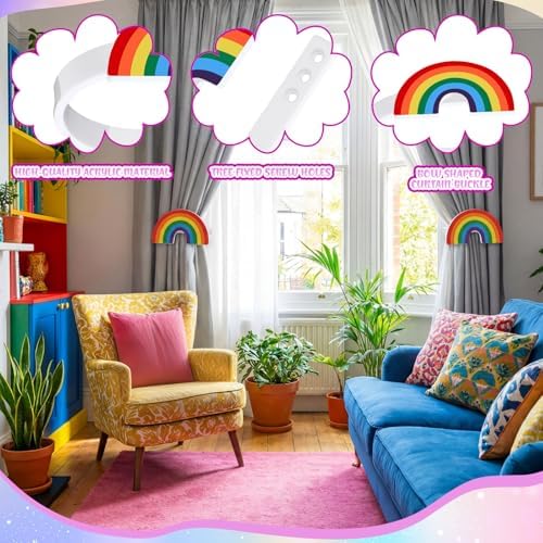 Briwooody 2 Pcs Rainbow Curtain Tiebacks Acrylic Curtain Holdbacks - Image 5