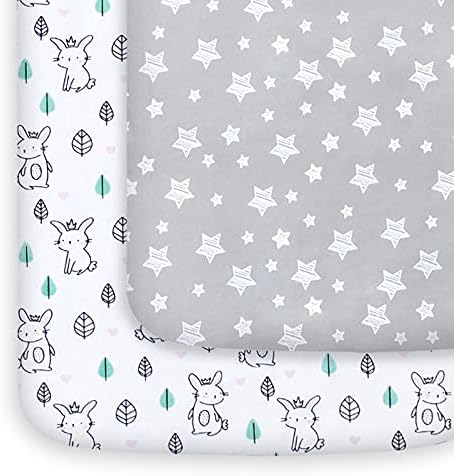 Pack and Play Sheets, 2 Pack Mini Crib Sheets, Stretchy Playard Fitted Sheet by Moonsea