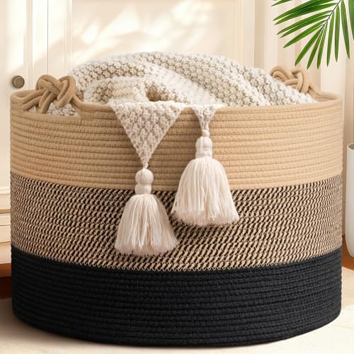 CherryNow 22"x22"x14" Large Blanket Basket, Home Décor by CherryNow