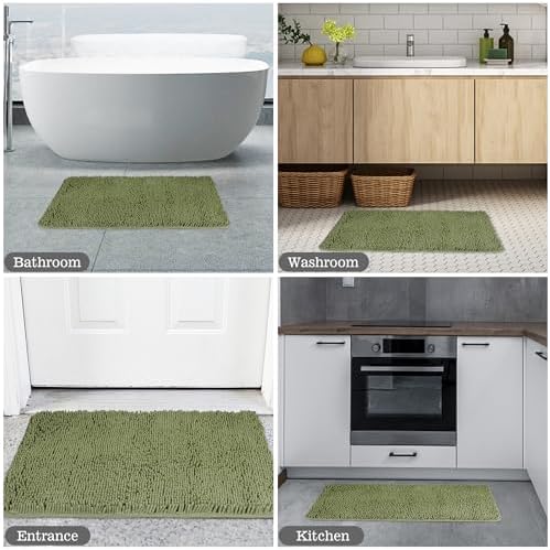 Yeaban Chenille Sage Bathroom Rug 26"x44", Non-Slip Rubber Backing - Image 5