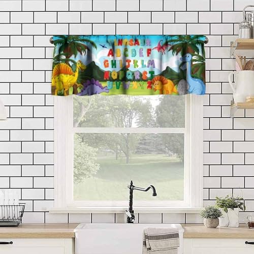 Alphabet ABC Valance Curtain Cartoon Dinosaur Jurassic Forest Plants - Image 2