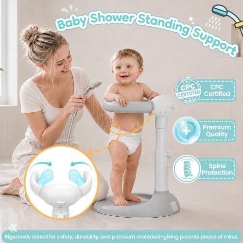 Baby Shower Stand with Anti-Pinch Silicone & Anti-Slip Base, Foldable Baby Bath - Image 3