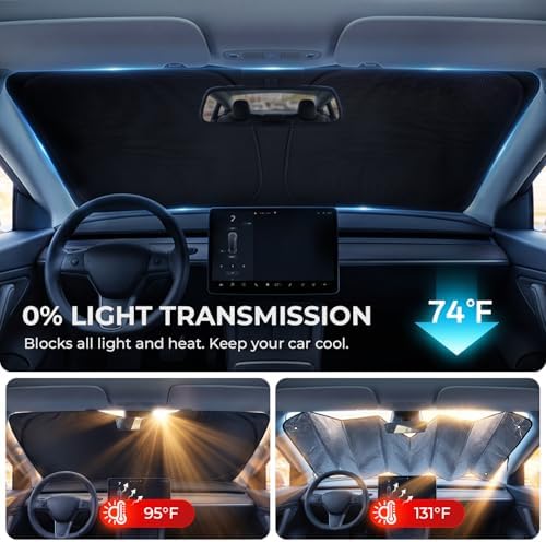 DooGooCoo Windshield Sun Shade for Tesla Model Y & Model 3 2017-2026 Sunshade - Image 5