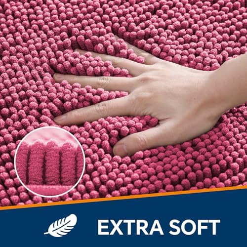 Chenille Bathroom Rug 40"x60" Hot Pink, Large Plush Bath Mat - Image 3