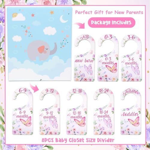 Baby Closet Dividers 8PCS, Butterfly/Floral Theme Wooden Double-Sided Clothes - Image 6