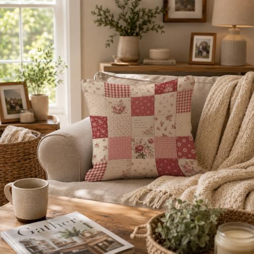 Shabby Chic Rose Patchwork Throw Pillow Cover 18x18 - Image 5