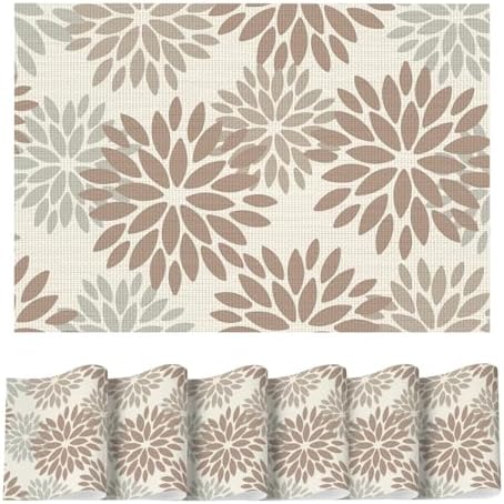 Artoid Mode Floral Vinyl Placemats Set of 6, 12x18 Inch Washable Non-Slip by ArtoidMode