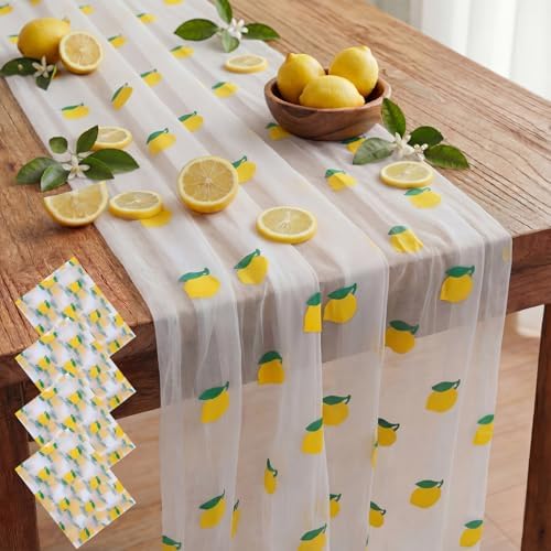 4 Pcs Lemon Yellow Tulle Table Runner 29x70 Lemonade Party by Windkream
