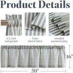 jinchan Linen Boxter Striped Kitchen Valances Blue 50 x 16 inch 2 Panels - Image 4