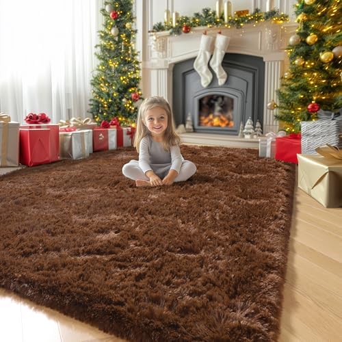 Amdrebio Chocolate Brown Furry Area Rug 5x7 - Image 5
