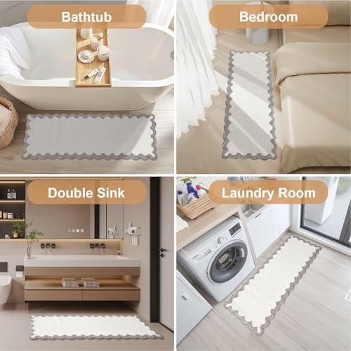 ORTIGIA Long Cute Scalloped Bathroom Rugs Runner, Fun Gray Plush Microfiber - Image 7