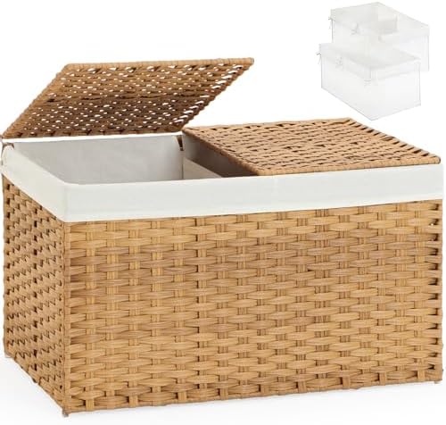 SETVSON Storage Basket with Lid, 2-Lid PE Rattan Storage Bin by SETVSON