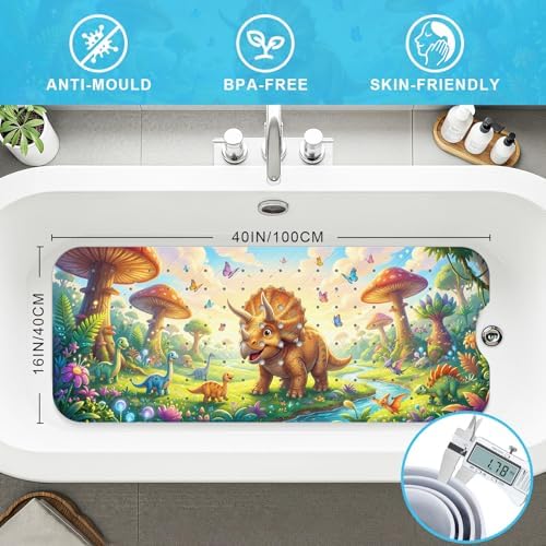 Bath Mat for Tub Non Slip Kids Bathtub Mat 40x16 Baby Bath Mat, Triceratops - Image 2