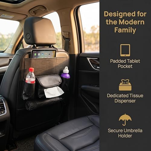 2 Pack PU Leather Premium Car SeatBack Organizer Travel Accessories Kick mats - Image 3