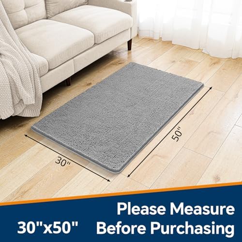 Chenille Bathroom Rug 30"x50" Gray, Large Plush Bath Mat - Image 2