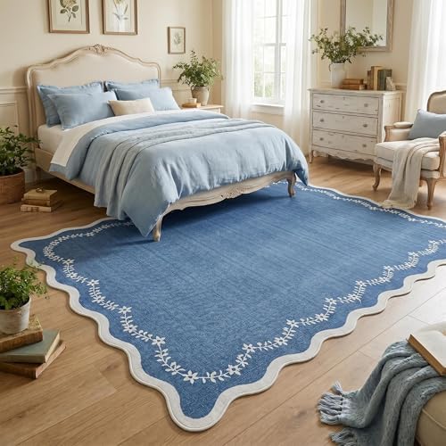 GarveeHome Scalloped Area Rugs 8x10 Large Blue Washable Living Room Rug - Image 3