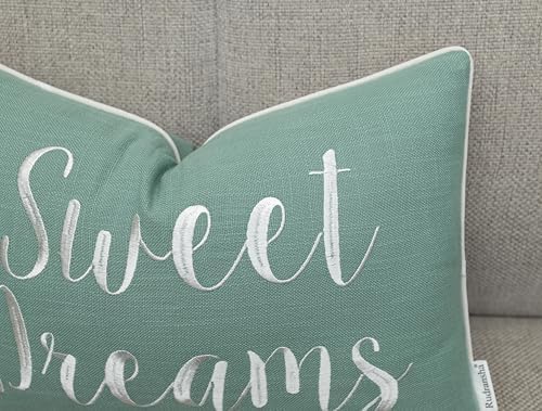 Rudransha Sweet Dreams Embroidered 12x18 Lumbar Pillow Cover, Light Teal - Image 3