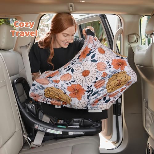 Rquite 4-in-1 Baby Car Seat Canopy, Stretchy Nursing Breastfeeding Cover - Image 5