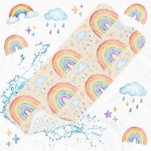 Bathtub Shower Mat 40X16 Inch, for Toddler, Rainbow Boho by Culudea
