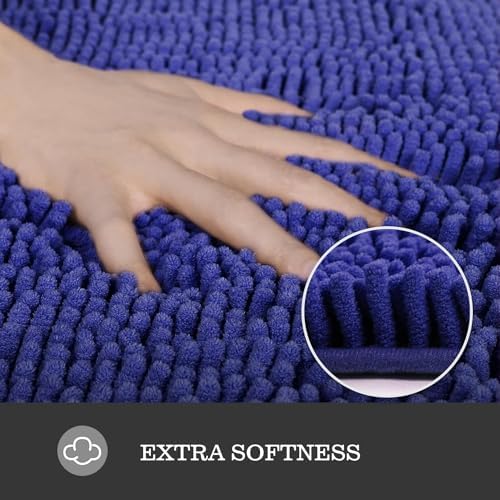 Yeaban Chenille Royal Blue Bathroom Rug 30"x50", Non-Slip Rubber Backing - Image 2