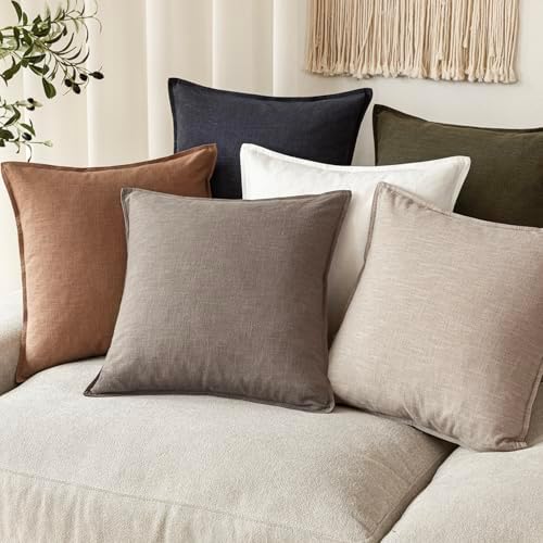 Foindtower Linen Solid Decorative Throw Pillow Covers 16x16 Inch Brown Tan - Image 7