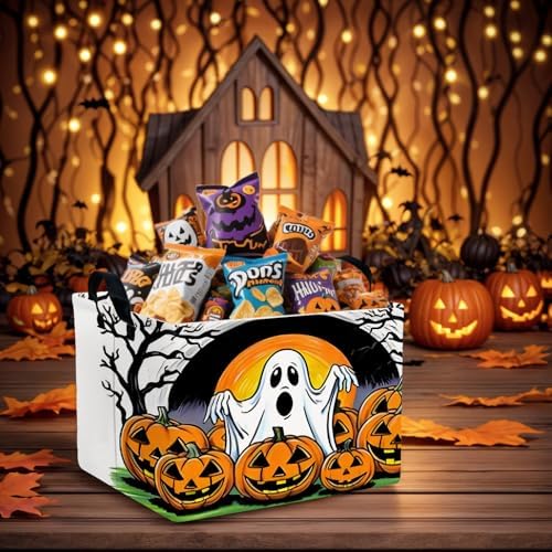 Large Halloween Basket Gift Cute Ghost Pumpkin Parties Decor Kid Trick or Treat - Image 2