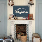 Playroom Decor for Boy, Long Live Playtime Wall Hanging Linen Banner, 20x30 - Image 3
