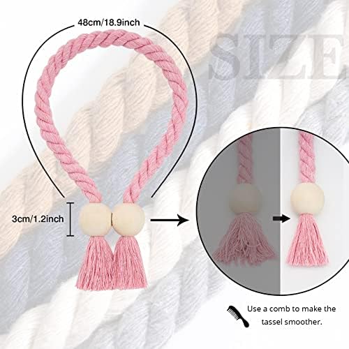 NICEEC 2 Pack Wooden Ball Magnetic Curtain Tiebacks Boho Home Decor Drape Tie - Image 4
