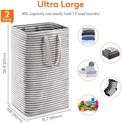 Lifewit 80L Large Laundry Baskets, 2 Pack, Reinforced Handles - Image 3
