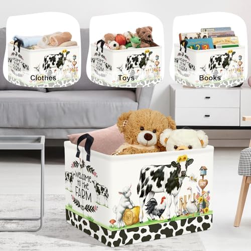 Farm Animals Storage Basket Collapsible Clothes Baby Nursery Hamper Large Book - Image 5