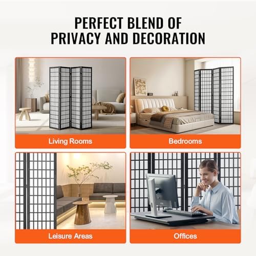 VEVOR Room Divider, 4 Panel Japanese Room Divider, Wood Folding Privacy Screen - Image 7