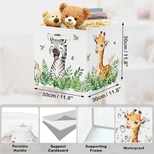 11.8" Jungle Animals Cube Storage Organizer Set 3Pcs Lion Giraffe Elephant Cube - Image 3