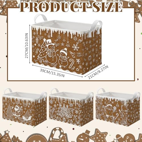 4 Pack Christmas Storage Bin Collapsible Large Christmas Gingerbread Storage - Image 2