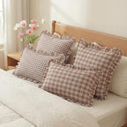 Set of 2 Ruffle Gingham Lumbar Pillow Covers 12x20 Inch Cotton Brown and White - Image 5