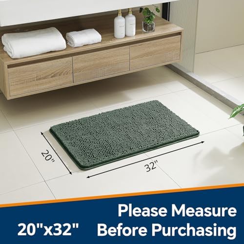 Chenille Bathroom Rug 20"x32" Hunter Green, Non-Slip Plush Bath Mat - Image 2