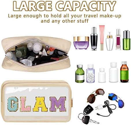 Iqimott Clear Patch Makeup Bag Monogram Pouch, Preppy Personalized Chenille - Image 4