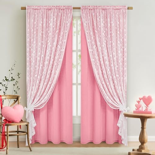 ASPMIZ Pink Curtains for Living Room Double Layer Curtains by ASPMIZ