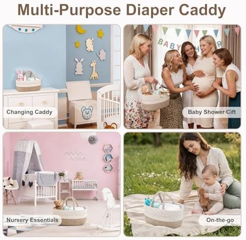 Baby Diaper Caddy Organizer, Portable Nursery Storage Basket - Image 7