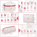 Gosect 3pc Makeup Bag Set, Quilted Makeup Bag Set, Large Floral Cosmetic Bag - Image 2