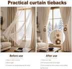 2 Pack Boho Curtain Tiebacks, Adjustable Linen Cotton Flower Holdbacks - Image 5