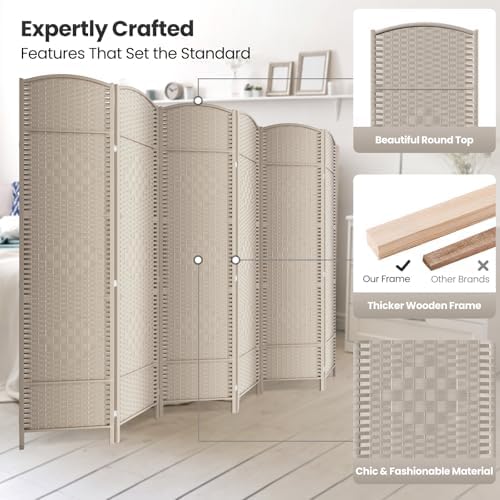 6 Panel Folding Room Divider, Woven Privacy Screen - Image 2