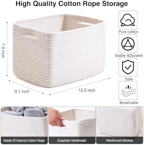 ICERZCZ Storage Baskets for Organizing 12.5"x9.1"x7.9" Off White - Image 3