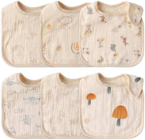 Zainpe 6Pcs Snap Muslin Cotton Baby Bibs Rabbit Bear Sheep Pattern Bandana by Zainpe