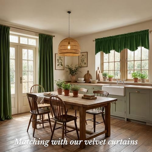 StangH Moss Green Scalloped Velvet Valance 52x18 Inch, 1 Panel - Image 2
